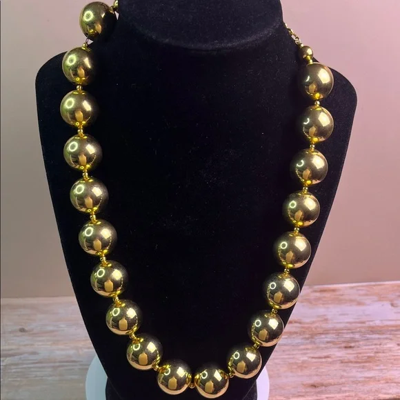 Vintage Gold Tone Chunky Beaded Statement Necklace Heavy - Picture 7 of 8